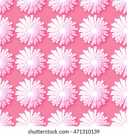 White Origami Floral seamless pattern on pink background. Paper cut flowers. Beautiful bouquet. Trendy Design Template Vector illustration.