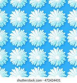 White Origami Floral seamless pattern on blue background. Paper cut flowers with leaves. Trendy Design Template Vector illustration.