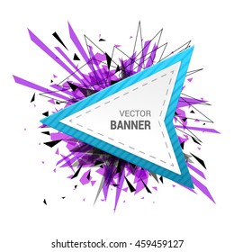 White origami paper banner decorated with colored frame. Abstract explosion decoration. Isolated on white background. Empty space for text. Vector illustration.