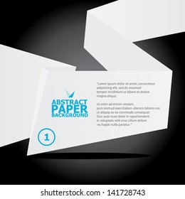 White origami paper banner on black background. Vector origami Speech bubble. Vector abstract origami background for website or cover design. Black and White stylish brochure for text and advertising.