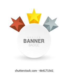 White origami paper round banner decorated with stars. Isolated on white background. With space for text. Vector illustration.