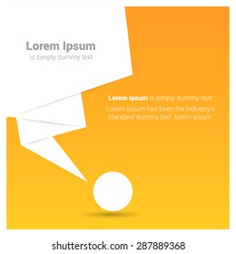 White origami paper speech bubble or web banner on Orange background.vector illustration