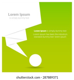 White origami paper speech bubble or web banner on Green background.vector illustration
