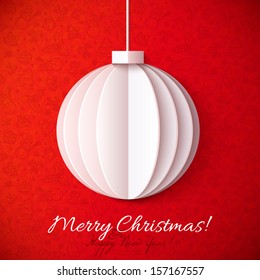 White origami paper vector Christmas ball greeting card template