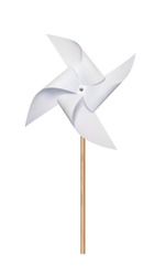 White Origami Paper Windmill. 3d Photo Realistic Illustration Isolated On White Background. Front View
