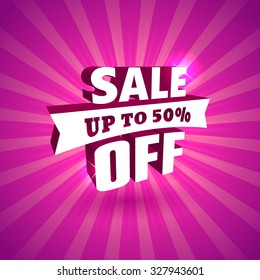 white original 3d vector text of selling reduce value offer on pink shining shiny radial radiate background texture color coloration commercial background scene new massive orange mark big marketing f