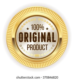 White original product badge with gold border on white background
