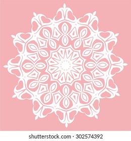 White ornament and design element, doily round, circle background,abstract lace decoration. It can be changed a color.