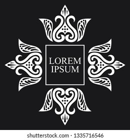 white ornament frame templete with black background