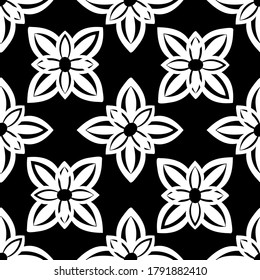 White ornament on black background Vector damask seamless retro pattern wallpaper geometry. Luxury ornate. Classic decor ornate.