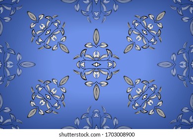 White ornament on blue seamless pattern. Vintage, paisley elements. Ornamental traditional, ethnic, turkish. Great for fabric and textile, wallpaper, packaging or any idea