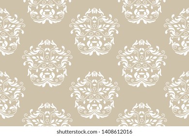 White ornament on brown background. Seamless ornament on background. Seamless decorative floral ornament on background. Wallpaper pattern