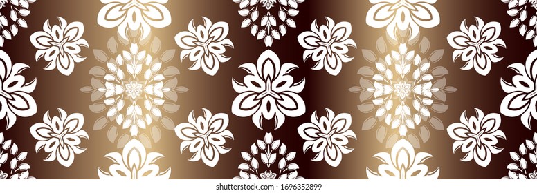 White ornament on gold background Wallpaper in the style of Baroque. Seamless vector for fabric, packaging