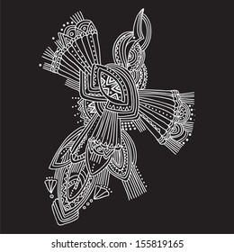 white ornamental bird on black background, beautiful element for your design