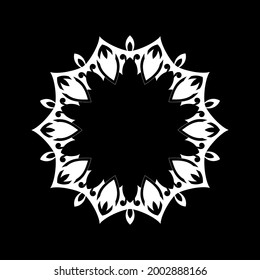 Patrón circular ornamental blanco sobre fondo negro. Diseño de plantilla de tarjeta. Ilustración vectorial.