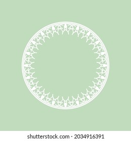 White ornamental circular pattern on light green background. Card template design. Vector illustration.