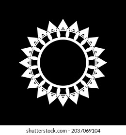 White ornamental circular pattern on black background. Card template design. Vector illustration.