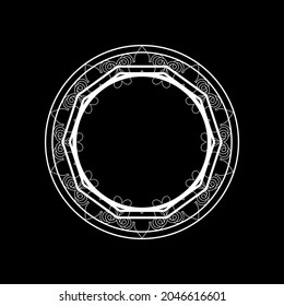 Patrón circular ornamental blanco sobre fondo negro. Diseño de plantilla de tarjeta. Ilustración vectorial.