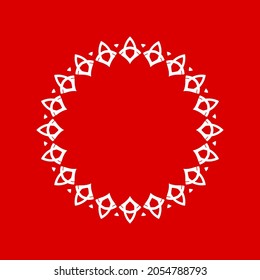 Patrón circular ornamental blanco sobre fondo rojo. Diseño de plantilla de tarjeta. Ilustración vectorial.