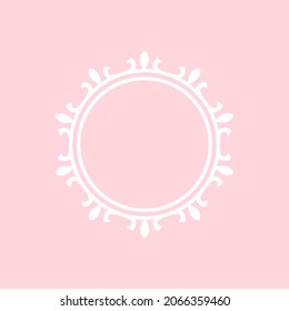 White ornamental circular pattern on pink background. Card template design. Vector illustration.