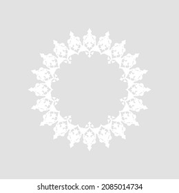 White ornamental circular pattern on grey background. Card template design. Vector illustration.