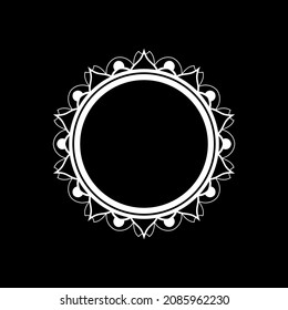 White ornamental circular pattern on black background. Card template design. Vector illustration.