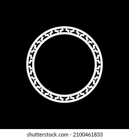 White ornamental circular pattern on black background. Card template design. Vector illustration. 