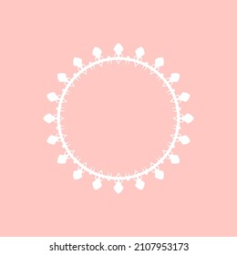 White ornamental circular pattern on pink background. Card template design. Vector illustration.