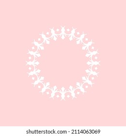 White ornamental circular pattern on light pink background. Card template design. Vector illustration.
