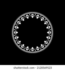 Patrón circular ornamental blanco sobre fondo negro. Diseño de plantilla de tarjeta. Ilustración vectorial.