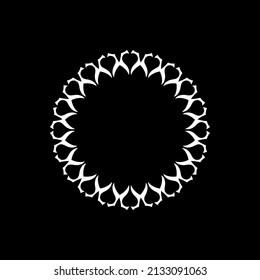 White ornamental circular pattern on black background. Card template design. Vector illustration.