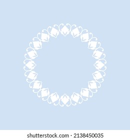 White ornamental circular pattern on light blue background. Card template design. Vector illustration.