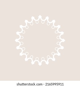 White ornamental circular pattern on light beige background. Card template design. Vector illustration.