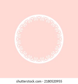 White ornamental circular pattern on light pink background. Card template design. Vector illustration.