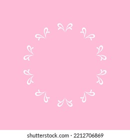 White ornamental circular pattern on pink background. Card template design. Vector illustration.
