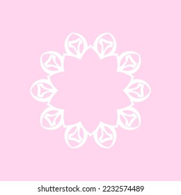 White ornamental circular pattern on pink background. Card template design. Vector illustration.