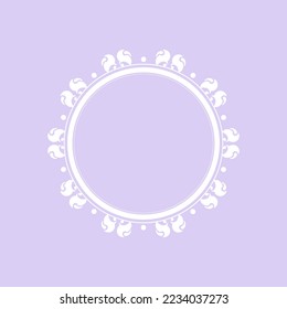 White ornamental circular pattern on purple background. Card template design. Vector illustration.