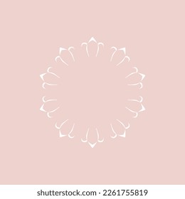 White ornamental circular pattern on light pink background. Card template design. Vector illustration.