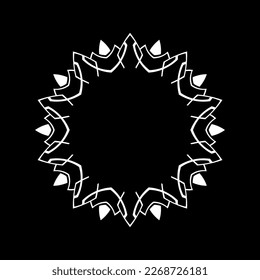 Patrón circular ornamental blanco sobre fondo negro. Diseño de plantilla de tarjeta. Ilustración vectorial.