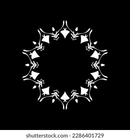 White ornamental circular pattern on black background. Card template design. vector illustration.