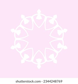White ornamental circular pattern on light pink background. Card template design. Vector illustration.