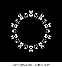 Patrón circular ornamental blanco sobre fondo negro. Diseño de plantilla de tarjeta. Ilustración vectorial.