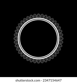 White ornamental circular pattern on black background. Card template design. Vector illustration.