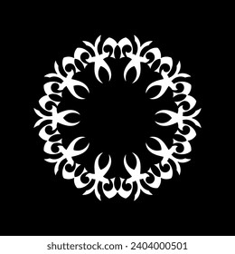 White ornamental circular pattern on black background. Card template design. Vector illustration.