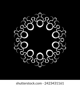 White ornamental circular pattern on black background. Card template design. Vector illustration.