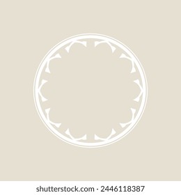 White ornamental circular pattern on light brown background. Card template design. Vector illustration.