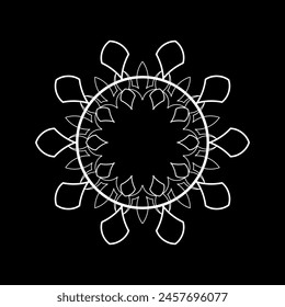 White ornamental circular pattern on black background. Card template design. Vector illustration.