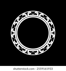 White ornamental circular pattern on black background. Card template design. Vector illustration.