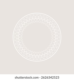 White ornamental circular pattern on light beige background. Card template design. Vector illustration.