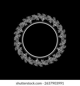 White ornamental circular pattern on black background. Card template design. Vector illustration.